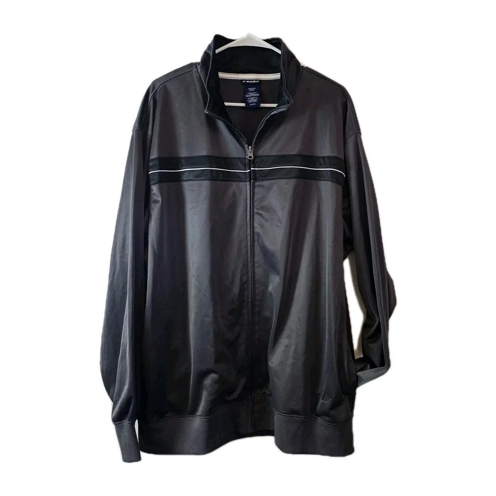 Nordic Track Chest Stripe Jogging Jacket Men's XXL 2X Charcoal Gray Fleece Lined